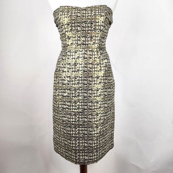 The Limited Gold Metallic Strapless Cocktail Party Mini Dress w/ Pockets sz 4 - Picture 1 of 6